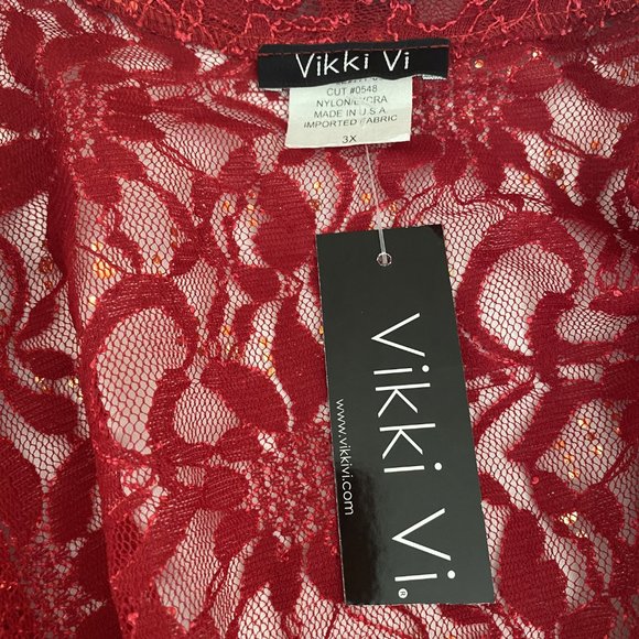 Vikki Vi, Red Lace and Sequence Duster, Size 3X - Picture 5 of 7